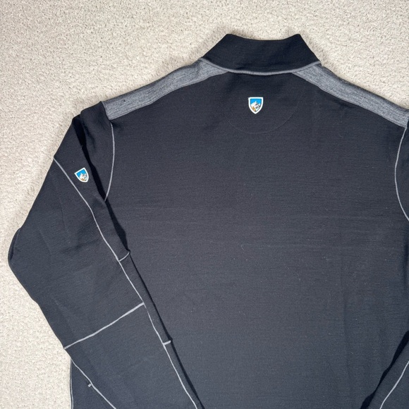 Kuhl Sweater Mens Large Black Merino Wool Downhill Racr 1/4 Zip Outdoor Pullover - Picture 8 of 8